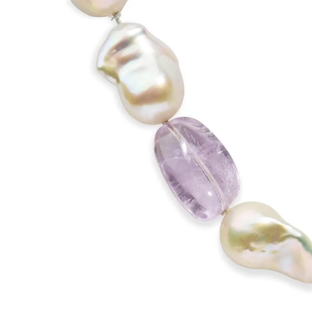 14k yellow gold citrine amethyst and baroque pearl strand necklace 18’’ inches necklaces/non pendant/strands handcrafted