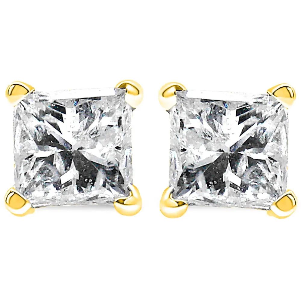 14K Yellow Gold Clarity Enhanced Princess Cut Diamond Certified Stud Earrings (0.50 cttw, H-I Color, I1-I2 Clarity) - Bijoux-NYC Direct