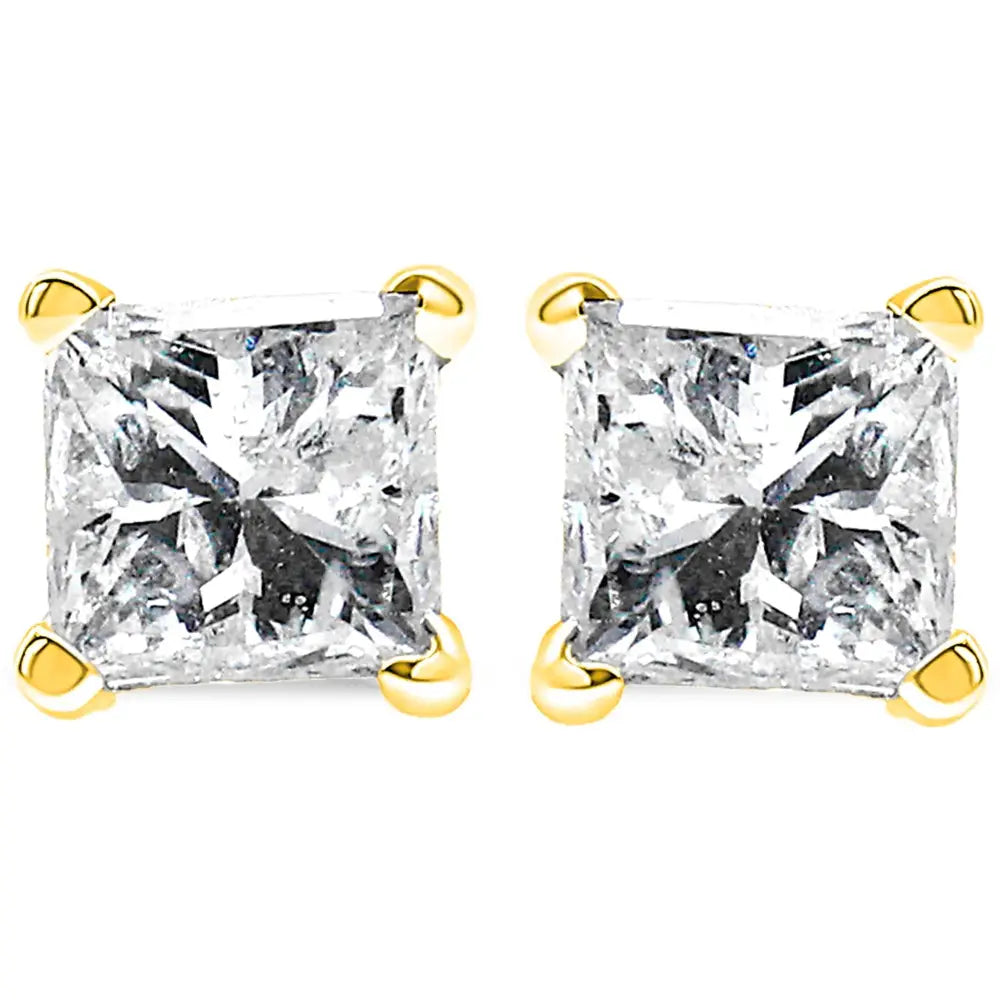 0.50 carat princess cut diamond stud earrings in 14k yellow gold bijoux-nyc direct