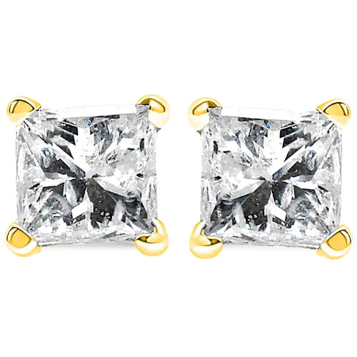 0.50 carat princess cut diamond stud earrings in 14k yellow gold bijoux-nyc direct