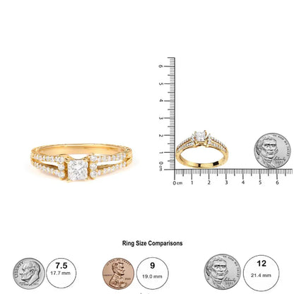 14K Yellow Gold Diamond 5/8 Cttw Princess Diamond Split Shank and Milgrain Engagement Ring (G-H Color, VS2-SI1 Clarity) - Size 7 - Bijoux-NYC Direct