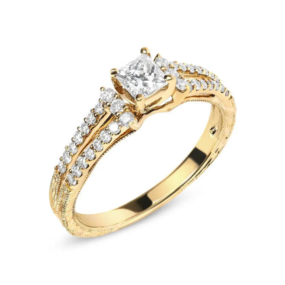 14K Yellow Gold Diamond 5/8 Cttw Princess Diamond Split Shank and Milgrain Engagement Ring (G-H Color, VS2-SI1 Clarity) - Size 7 - Bijoux-NYC Direct