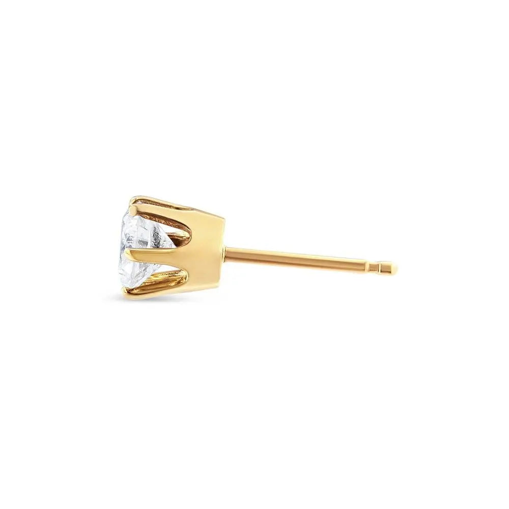 14K Yellow Gold Diamond Solitaire 6-Prong Single Solitaire Stud Earring (3/8 cttw, I-J Color, I2-I3 Clarity) - Bijoux-NYC Direct