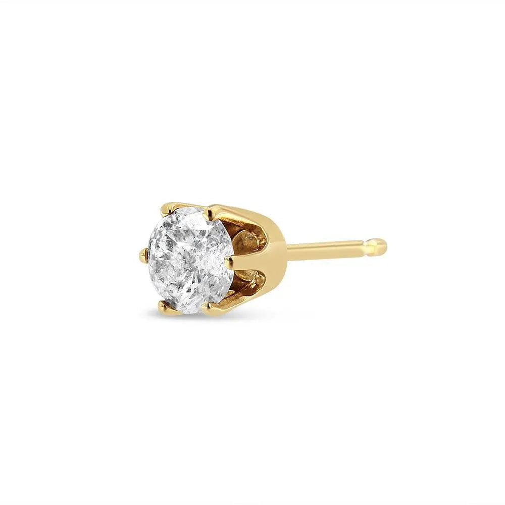 14K Yellow Gold Diamond Solitaire 6-Prong Single Solitaire Stud Earring (3/8 cttw, I-J Color, I2-I3 Clarity) - Bijoux-NYC Direct