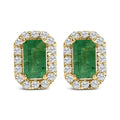 14k yellow gold emerald and 1/8 cttw diamond halo stud earrings bijoux-nyc direct