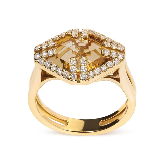 14K Yellow Gold Marquise-Cut Yellow Citrine and 1/3 Cttw Diamond Halo Cocktail Ring (G-H Color, SI1-SI2 Clarity) - Size 7 - Bijoux-NYC Direct