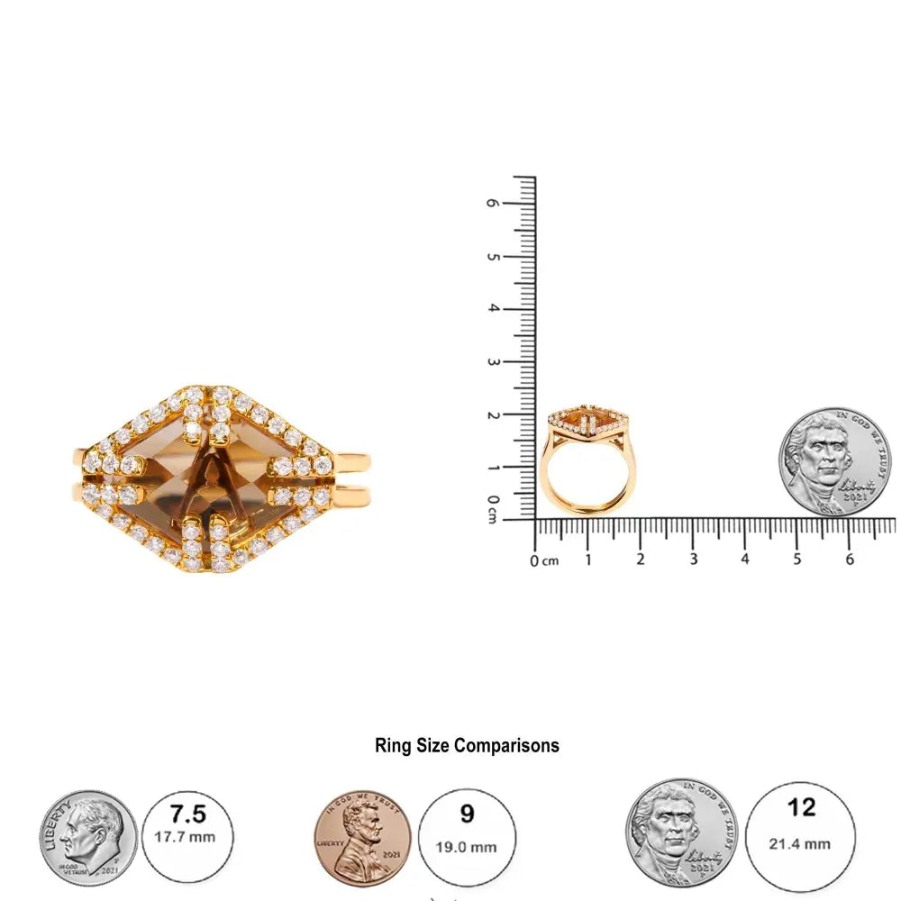 14K Yellow Gold Marquise-Cut Yellow Citrine and 1/3 Cttw Diamond Halo Cocktail Ring (G-H Color, SI1-SI2 Clarity) - Size 7 - Bijoux-NYC Direct