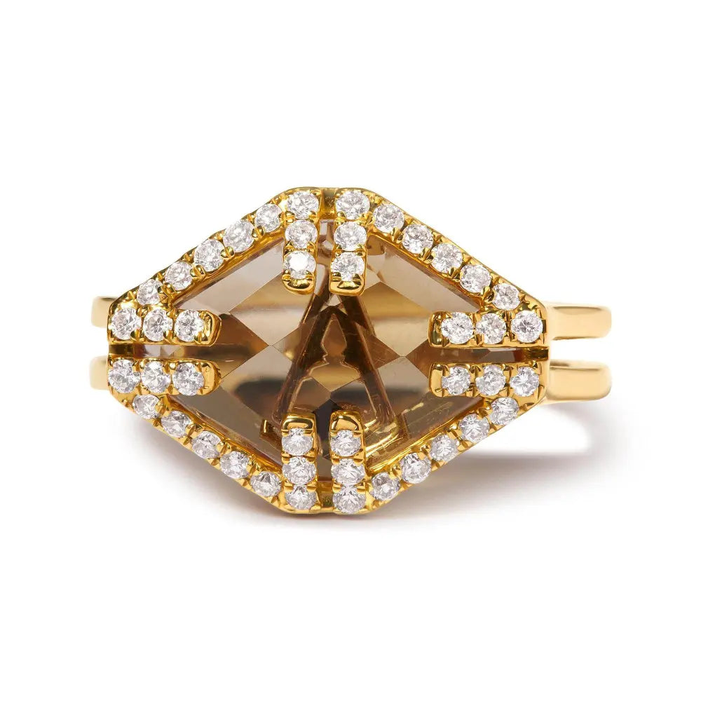14K Yellow Gold Marquise-Cut Yellow Citrine and 1/3 Cttw Diamond Halo Cocktail Ring (G-H Color, SI1-SI2 Clarity) - Size 7 - Bijoux-NYC Direct