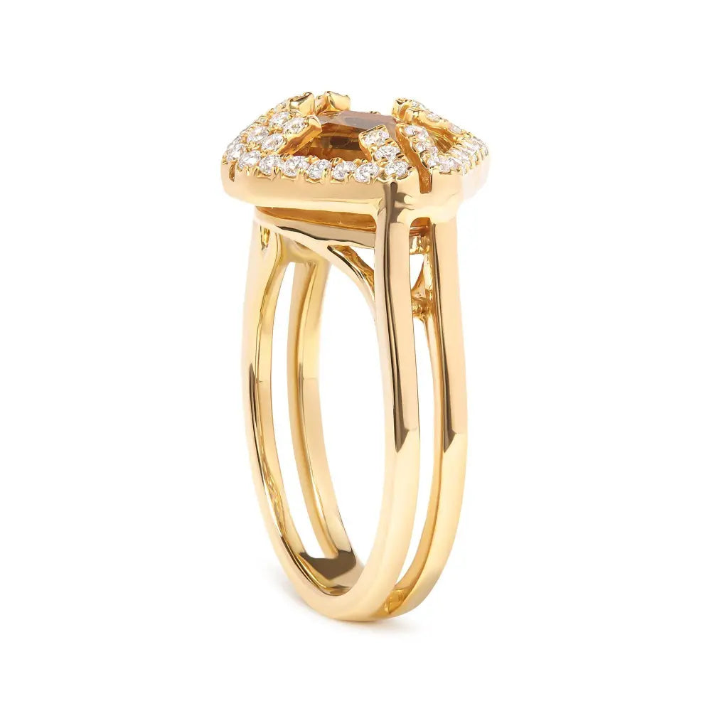 14K Yellow Gold Marquise-Cut Yellow Citrine and 1/3 Cttw Diamond Halo Cocktail Ring (G-H Color, SI1-SI2 Clarity) - Size 7 - Bijoux-NYC Direct