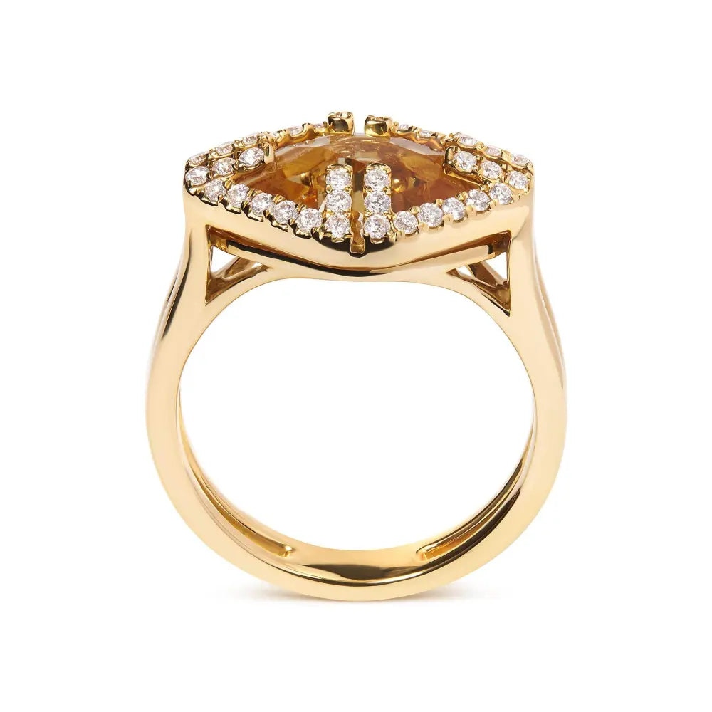 14K Yellow Gold Marquise-Cut Yellow Citrine and 1/3 Cttw Diamond Halo Cocktail Ring (G-H Color, SI1-SI2 Clarity) - Size 7 - Bijoux-NYC Direct