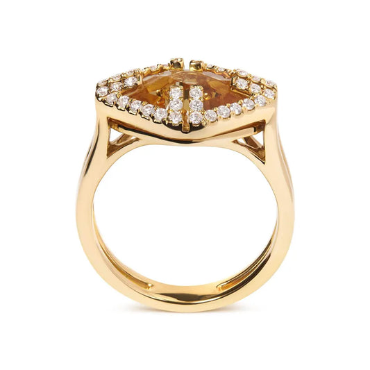 14K Yellow Gold Marquise-Cut Yellow Citrine and 1/3 Cttw Diamond Halo Cocktail Ring (G-H Color, SI1-SI2 Clarity) - Size 7 - Bijoux-NYC Direct