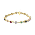 14k yellow gold multi-gemstone and 1ct diamond halo rainbow link bracelet bijoux-nyc direct