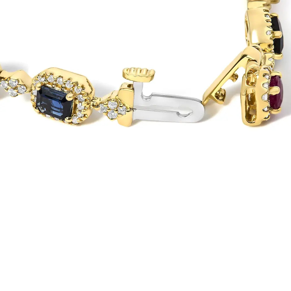14k yellow gold multi-gemstone and 1ct diamond halo rainbow link bracelet bijoux-nyc direct
