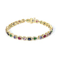 14k yellow gold multi-gemstone and 1 1/3 ctw diamond halo tennis bracelet bijoux-nyc direct