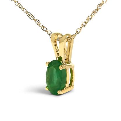 14K Yellow Gold Oval Green Emerald Solitaire Pendant Necklace - 18" Inches - Bijoux-NYC Direct