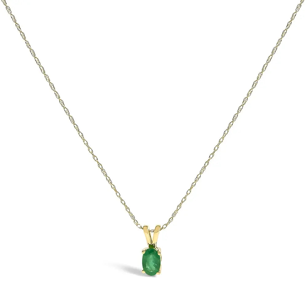 14K Yellow Gold Oval Green Emerald Solitaire Pendant Necklace - 18" Inches - Bijoux-NYC Direct