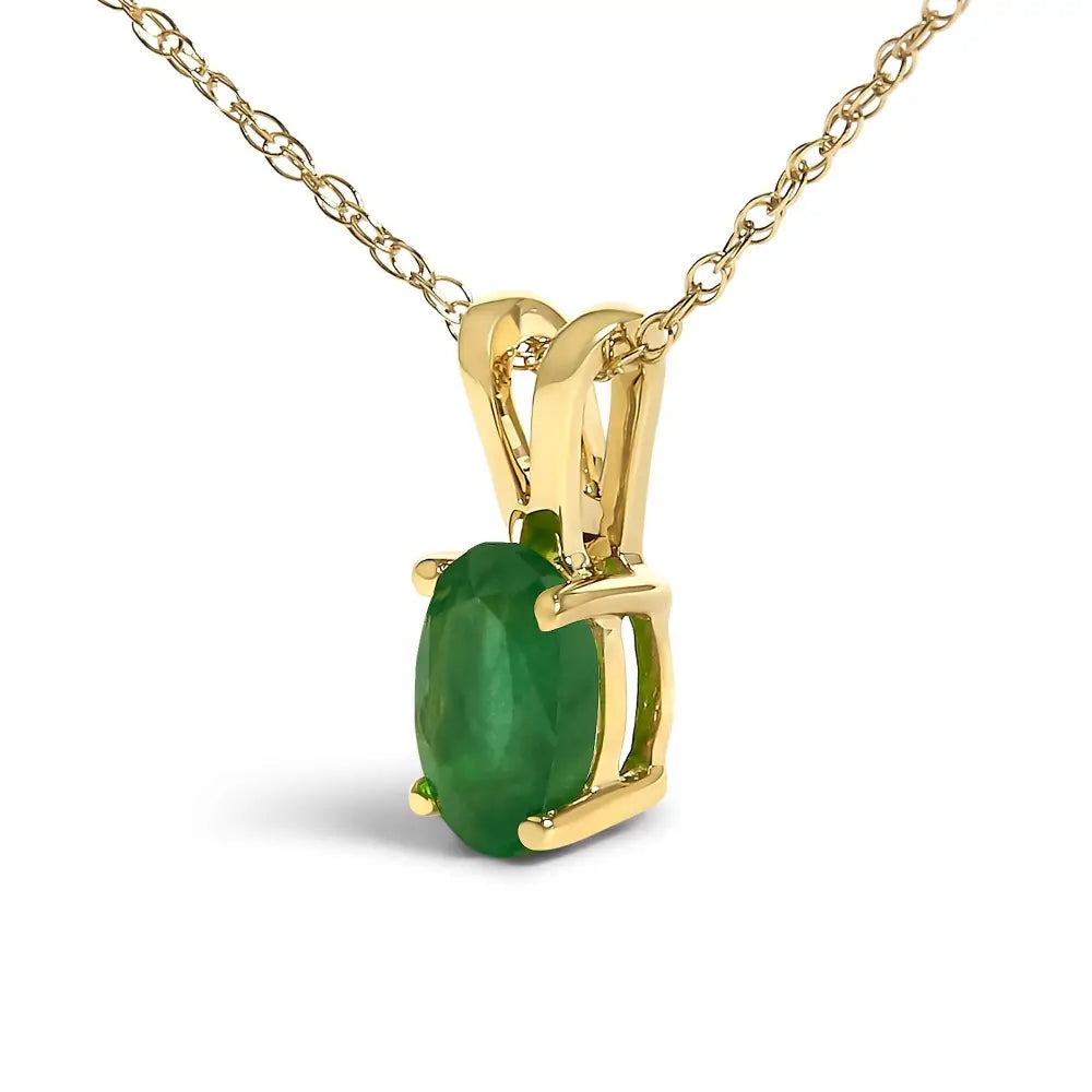 14k yellow gold oval green emerald solitaire pendant necklace 18 inches bijoux-nyc direct
