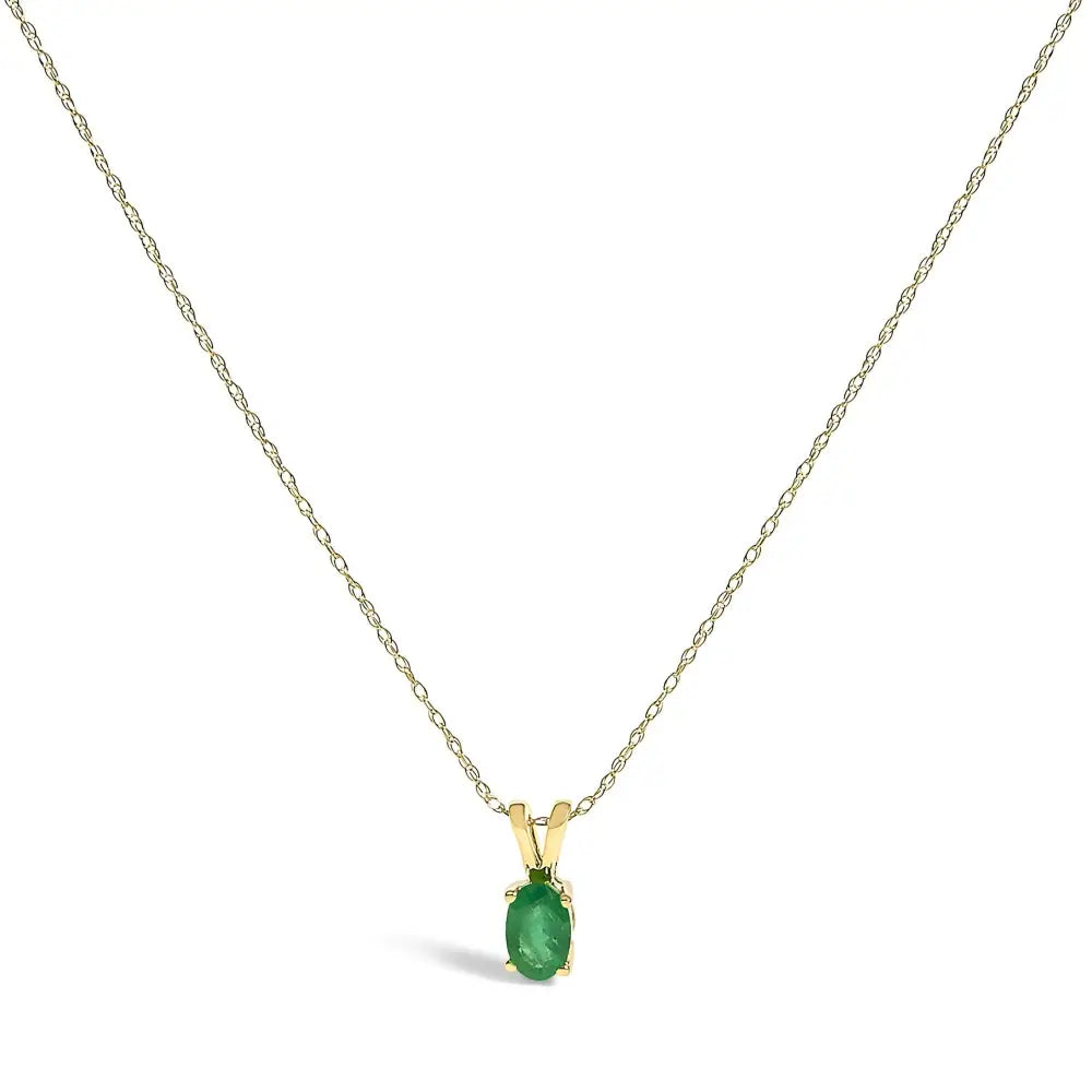 14k yellow gold oval green emerald solitaire pendant necklace 18 inches bijoux-nyc direct