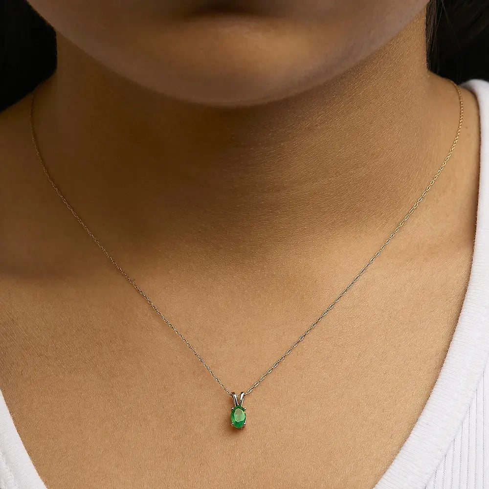 14k yellow gold oval green emerald solitaire pendant necklace 18 inches bijoux-nyc direct