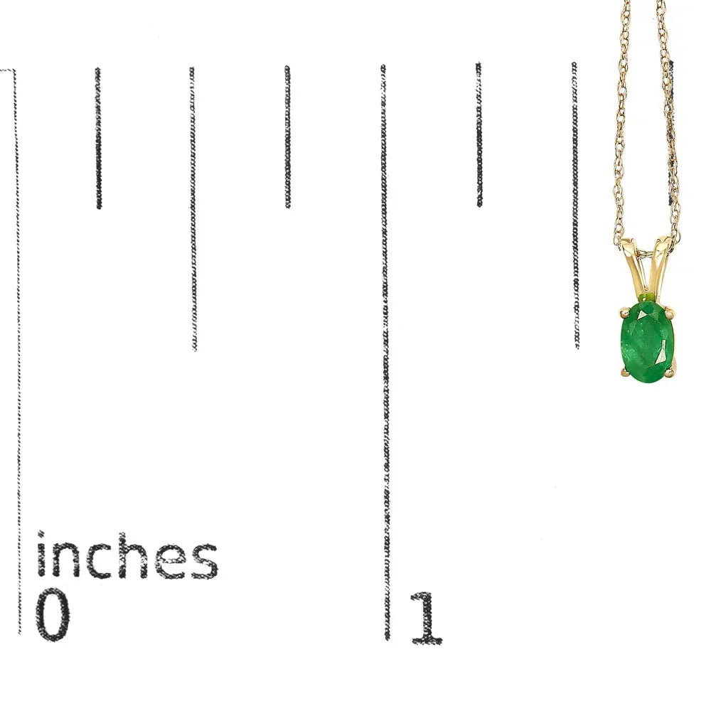 14K Yellow Gold Oval Green Emerald Solitaire Pendant Necklace - 18" Inches - Bijoux-NYC Direct