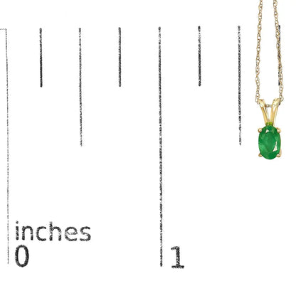 14K Yellow Gold Oval Green Emerald Solitaire Pendant Necklace - 18" Inches - Bijoux-NYC Direct