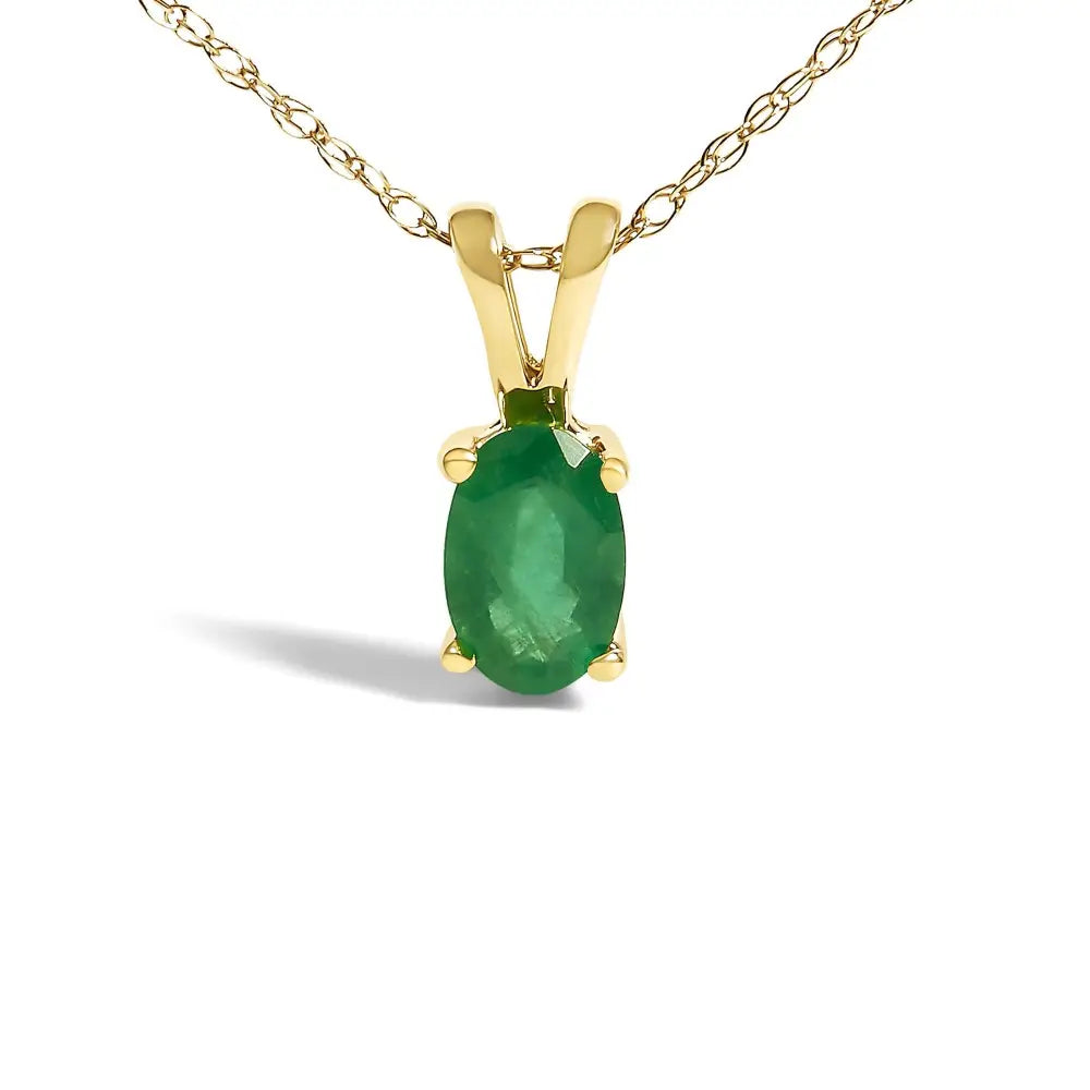 14k yellow gold oval green emerald solitaire pendant necklace 18 inches bijoux-nyc direct