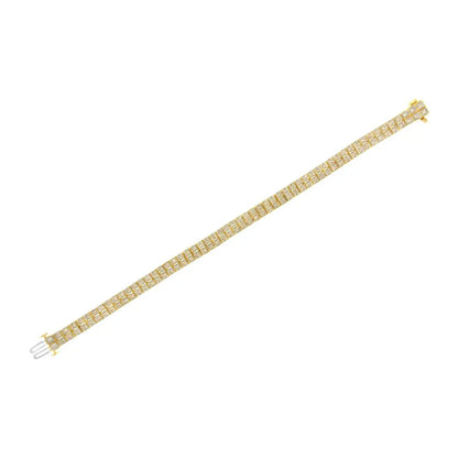 14K Yellow Gold over .925 Sterling Silver 3.0 Cttw Diamond Double Row Square Milgrain Link 7” Tennis Bracelet (K-L Color, I1-I2 Clarity) - Bijoux-NYC Direct