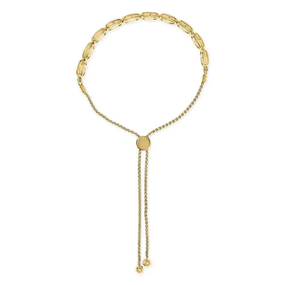 14k Yellow Gold Plated .925 Sterling 5/8 Cttw Diamond Composite Cushion Frame 4”-10” Adjustable Bolo Bracelet (G-H Color, I1-I2 Clarity) - Bijoux-NYC Direct