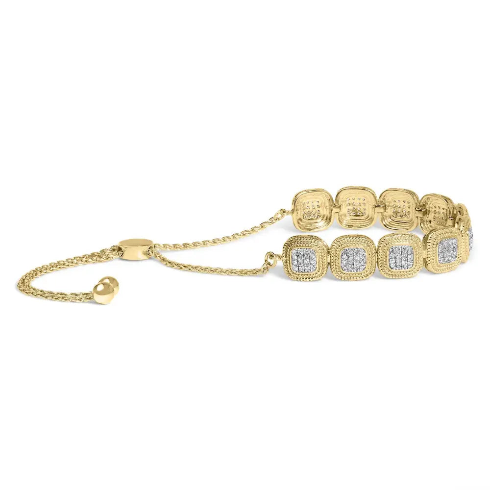 14k gold plated sterling silver 5/8ct diamond cushion bolo bracelet bijoux-nyc direct