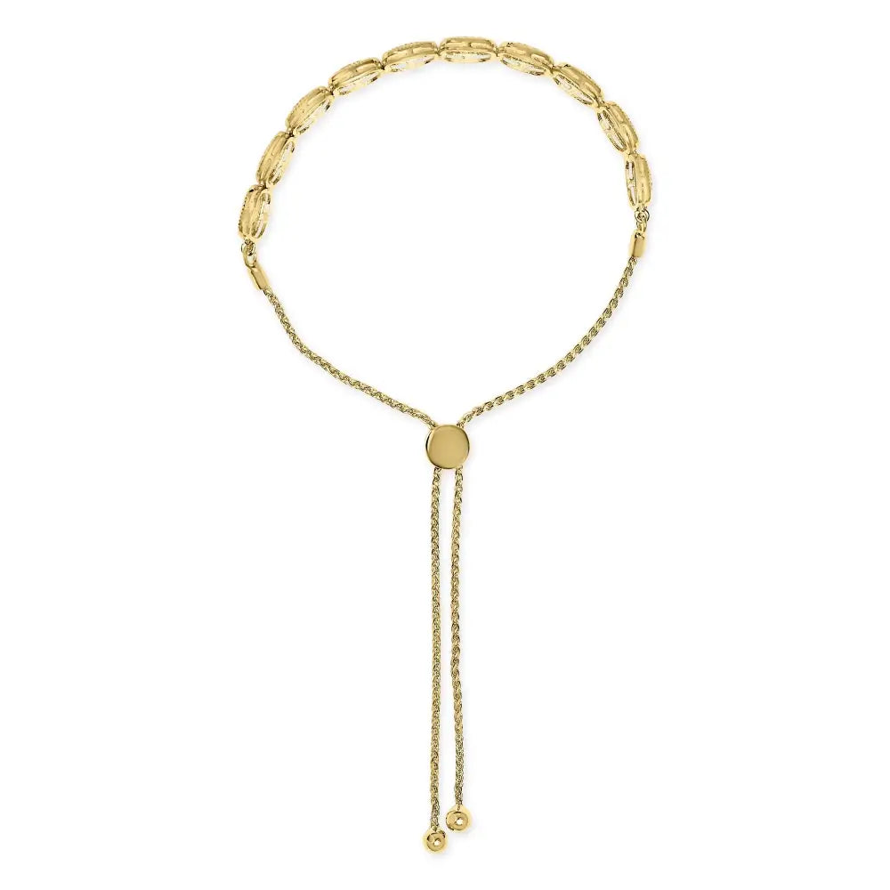 14k gold plated sterling silver 5/8ct diamond cushion bolo bracelet bijoux-nyc direct