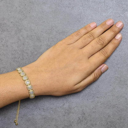 14k Yellow Gold Plated .925 Sterling 5/8 Cttw Diamond Composite Cushion Frame 4”-10” Adjustable Bolo Bracelet (G-H Color, I1-I2 Clarity) - Bijoux-NYC Direct
