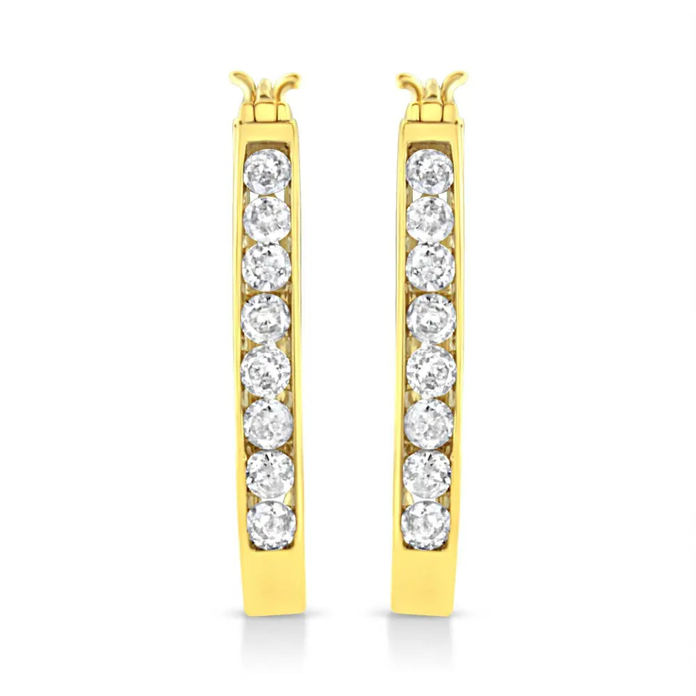 14k Yellow Gold Plated .925 Sterling Silver 1.0 Cttw Channel Set Brilliant Round Cut Diamond Hoop Earrings (J-K Color, I2-I3 Clarity) - Bijoux-NYC Direct