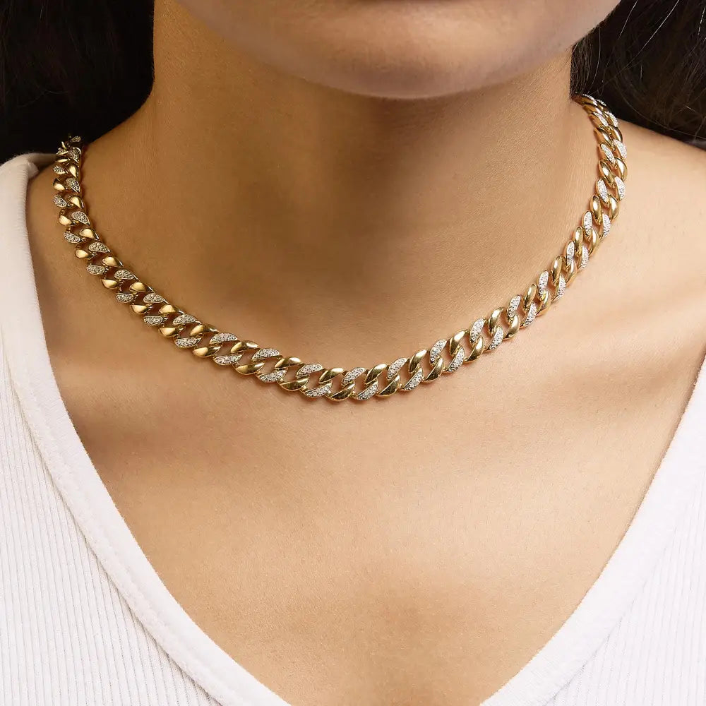 1.0 cttw diamond cuban link necklace in 14k gold over sterling silver 18 bijoux-nyc direct