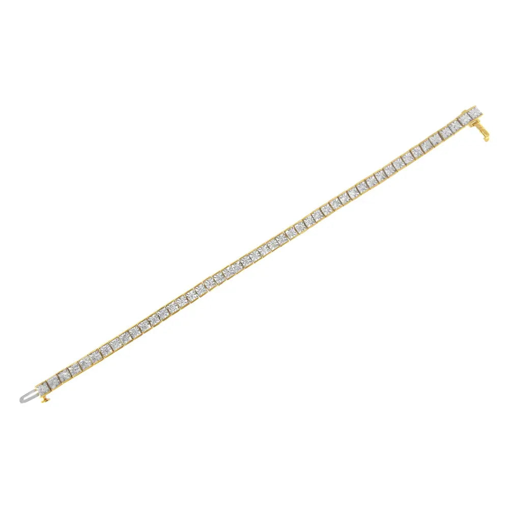 14k yellow gold plated.925 sterling silver 1.0 cttw miracle set diamond milgrain link tennis bracelet (i j color i2 i3 clarity)