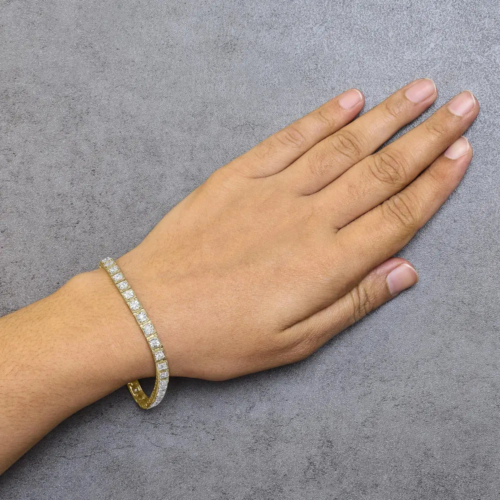 14k yellow gold plated.925 sterling silver 1.0 cttw miracle set diamond milgrain link tennis bracelet (i j color i2 i3 clarity)