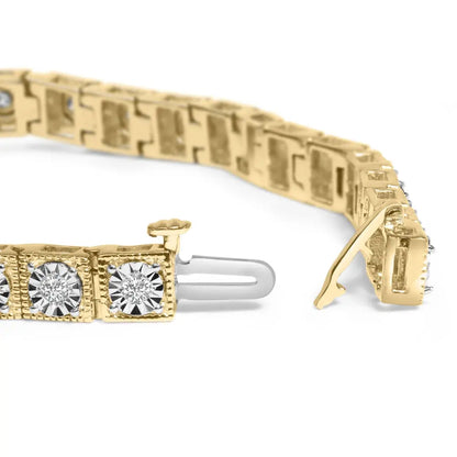 14k yellow gold plated.925 sterling silver 1.0 cttw miracle set diamond milgrain link tennis bracelet (i j color i2 i3 clarity)