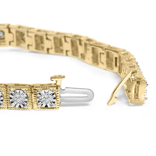 14k yellow gold plated.925 sterling silver 1.0 cttw miracle set diamond milgrain link tennis bracelet (i j color i2 i3 clarity)