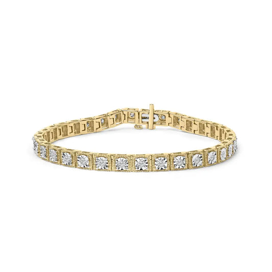 14k yellow gold plated.925 sterling silver 1.0 cttw miracle set diamond milgrain link tennis bracelet (i j color i2 i3 clarity)