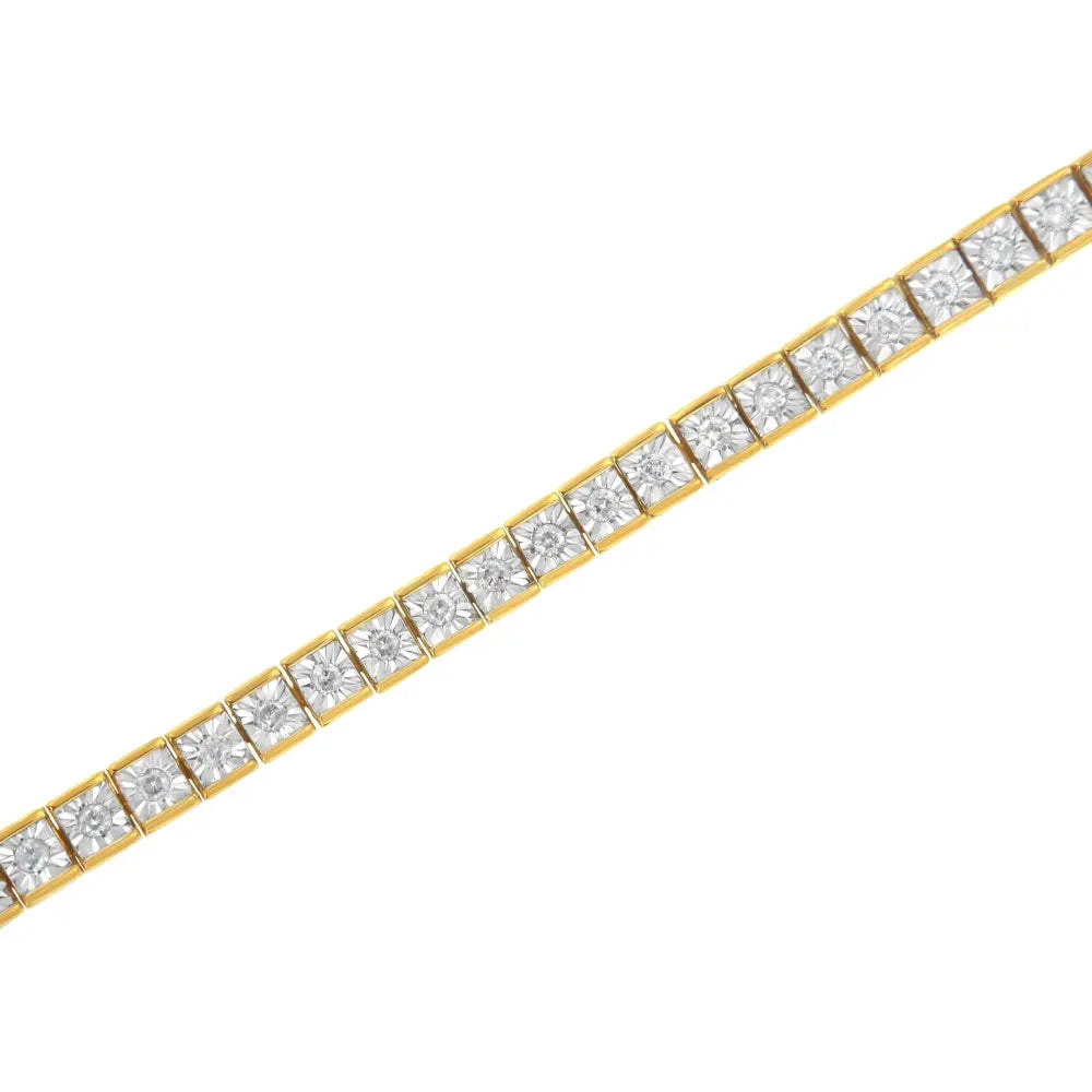 14k yellow gold plated.925 sterling silver 1.0 cttw miracle set diamond milgrain link tennis bracelet (i j color i2 i3 clarity)