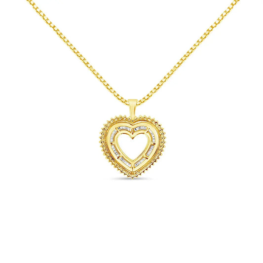 14K Yellow Gold Plated .925 Sterling Silver 1.0 Cttw Round and Baguette-Cut Diamond Composite Hearth 18" Pendant Necklace (I-J Color, I1-I2 Clarity) - Bijoux-NYC Direct