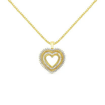 14K Yellow Gold Plated .925 Sterling Silver 1.0 Cttw Round and Baguette-Cut Diamond Composite Hearth 18" Pendant Necklace (I-J Color, I1-I2 Clarity) - Bijoux-NYC Direct