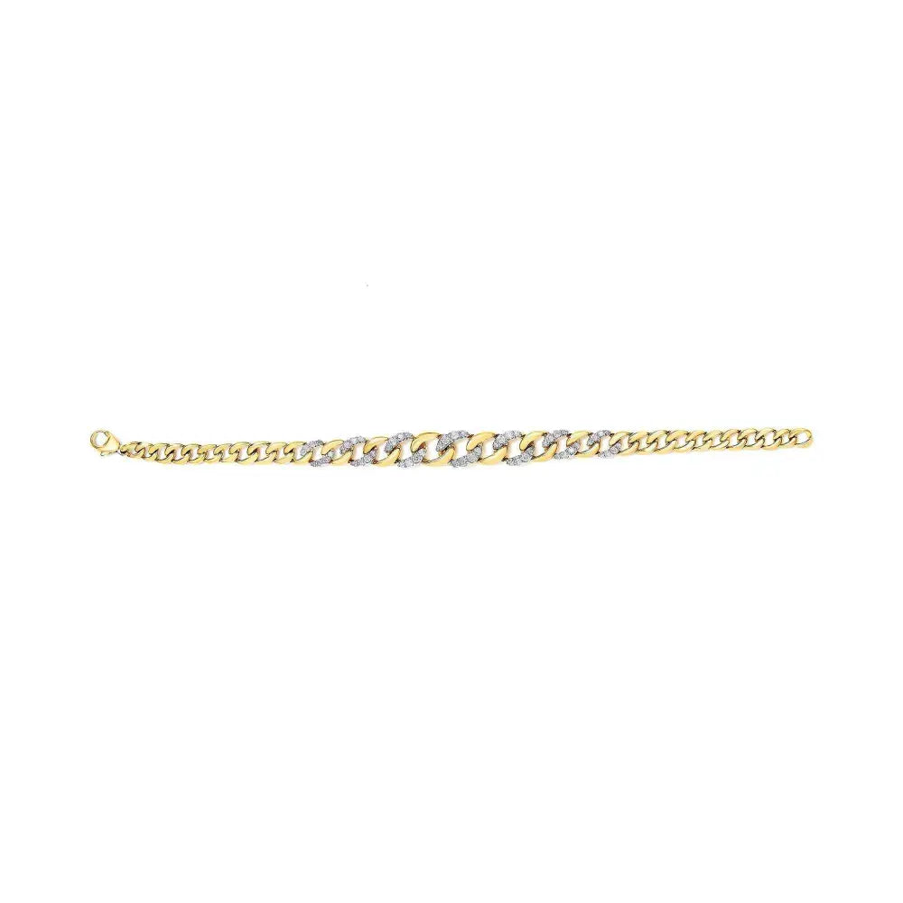 14k yellow gold plated.925 sterling silver 1 1/4 cttw diamond cuban chain link bracelet (i j color i3 clarity) 7.25’’