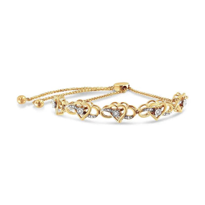 14K Yellow Gold Plated .925 Sterling Silver 1/10 Cttw Diamond Infinity Heart Shaped 4”-10” Adjustable Bolo Bracelet (H-I Color, I2-I3 Clarity) - Bijoux-NYC Direct