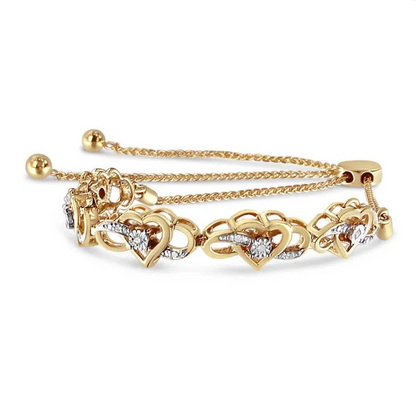 14K Yellow Gold Plated .925 Sterling Silver 1/10 Cttw Diamond Infinity Heart Shaped 4”-10” Adjustable Bolo Bracelet (H-I Color, I2-I3 Clarity) - Bijoux-NYC Direct