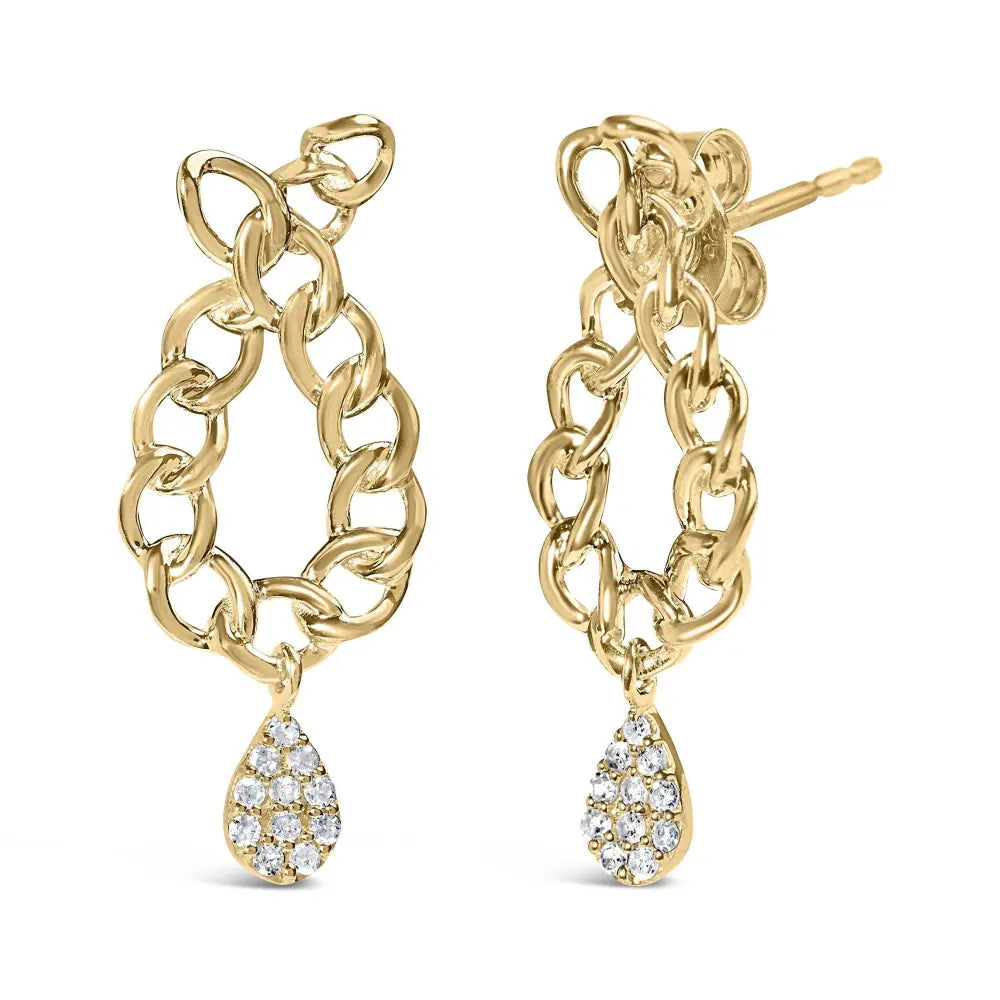 14K Yellow Gold Plated .925 Sterling Silver 1/10 Cttw Diamond Chain Link Teardrop Dangle Earrings (H-I Color, I1-I2 Clarity) - Bijoux-NYC Direct