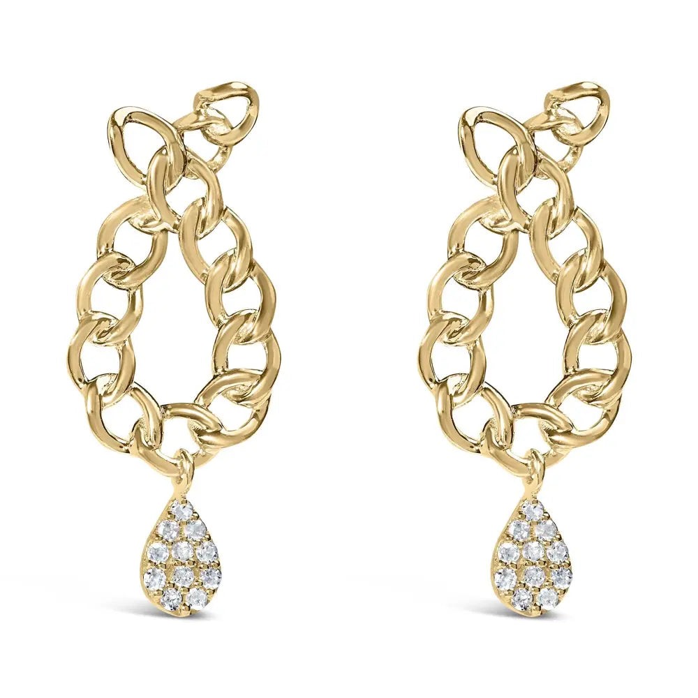 14k gold plated silver 1/10 cttw diamond chain link teardrop earrings bijoux-nyc direct