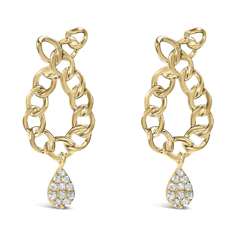 14K Yellow Gold Plated .925 Sterling Silver 1/10 Cttw Diamond Chain Link Teardrop Dangle Earrings (H-I Color, I1-I2 Clarity) - Bijoux-NYC Direct