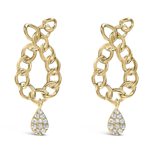 14K Yellow Gold Plated .925 Sterling Silver 1/10 Cttw Diamond Chain Link Teardrop Dangle Earrings (H-I Color, I1-I2 Clarity) - Bijoux-NYC Direct