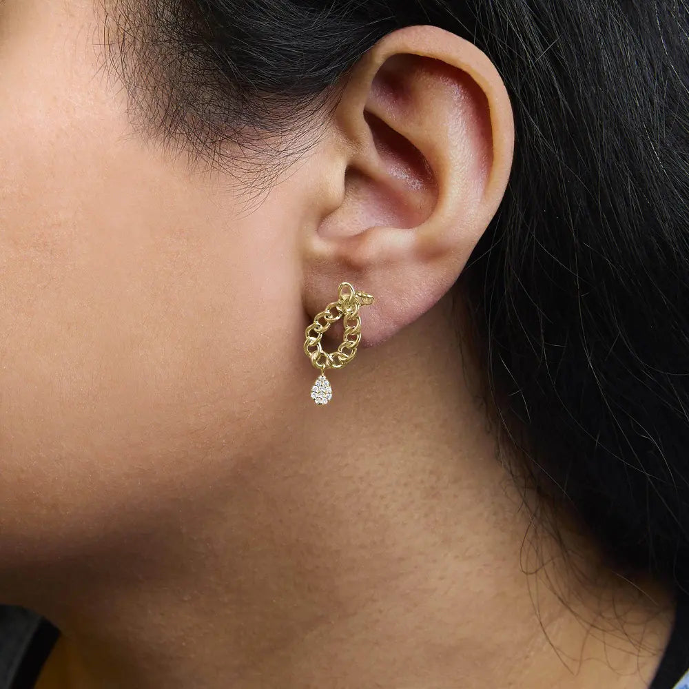14K Yellow Gold Plated .925 Sterling Silver 1/10 Cttw Diamond Chain Link Teardrop Dangle Earrings (H-I Color, I1-I2 Clarity) - Bijoux-NYC Direct