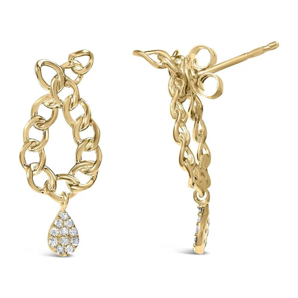 14K Yellow Gold Plated .925 Sterling Silver 1/10 Cttw Diamond Chain Link Teardrop Dangle Earrings (H-I Color, I1-I2 Clarity) - Bijoux-NYC Direct